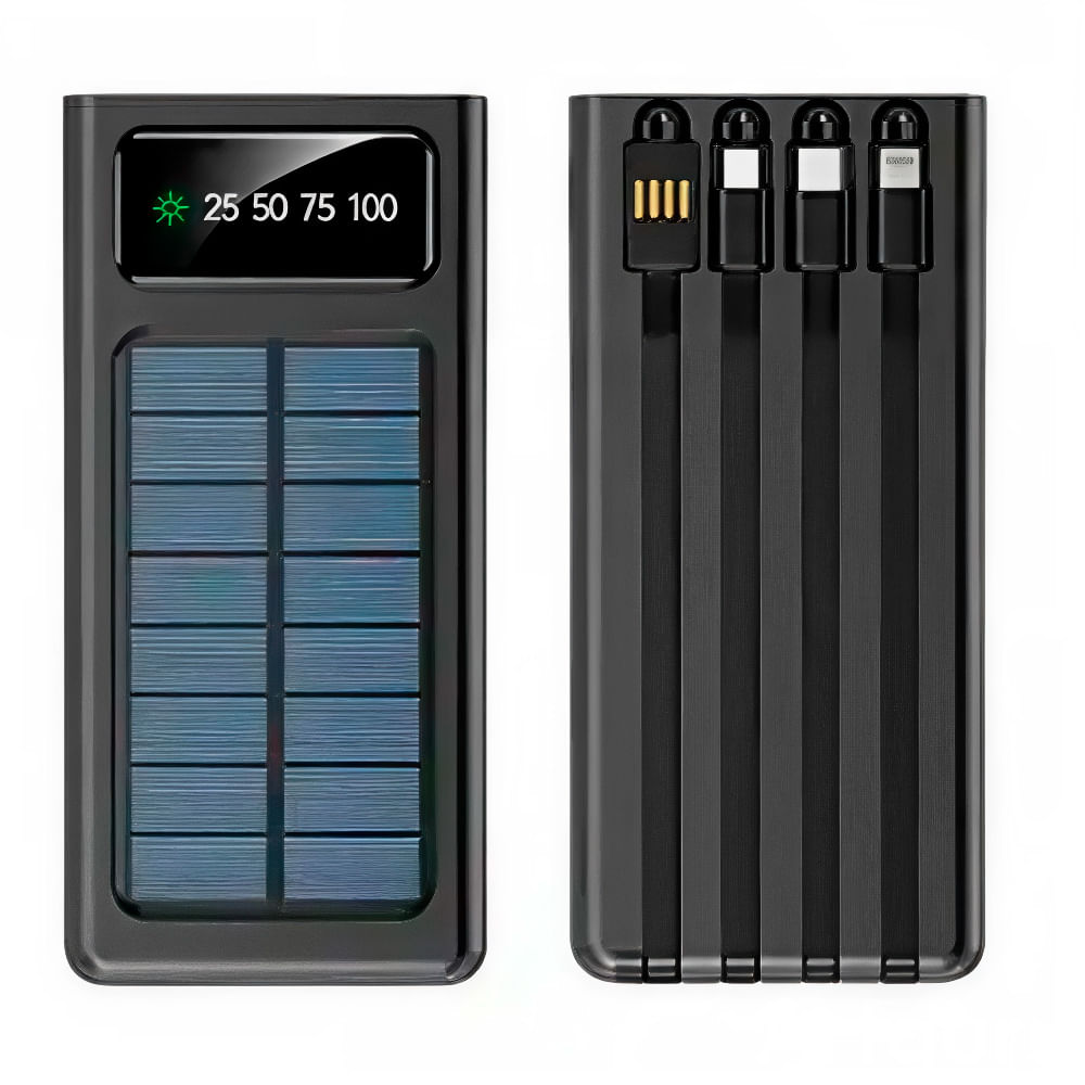 Cargador portátil Demgel 45.000 mAh DE-2002 solar, 4 salidas USB, Tipo C, Lightning, Micro USB, linterna incluida